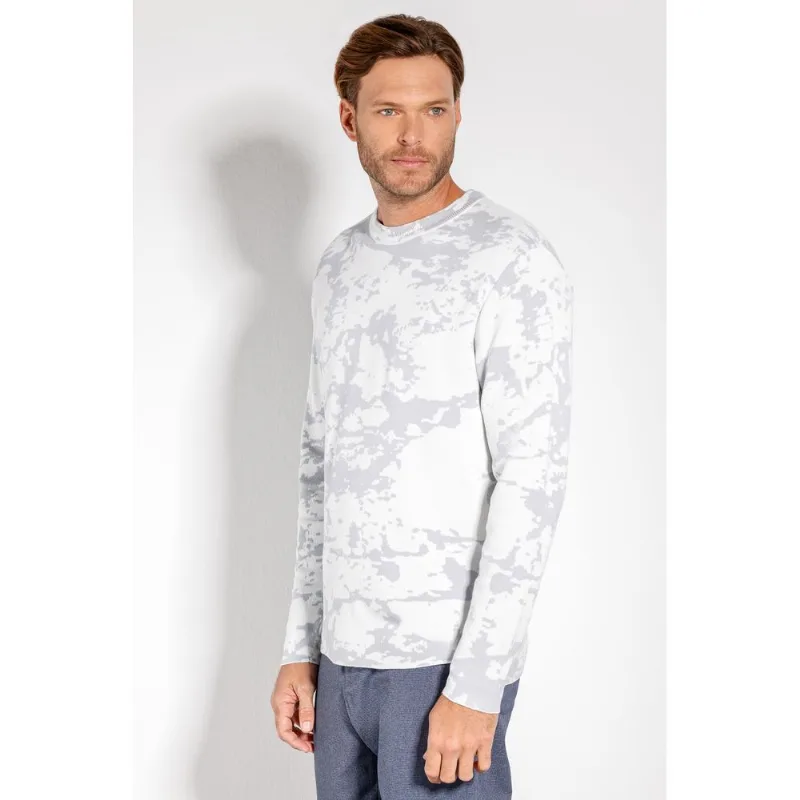 Tricot Manga Longa Jacquard Camuflado Cinza Com Gelo - M