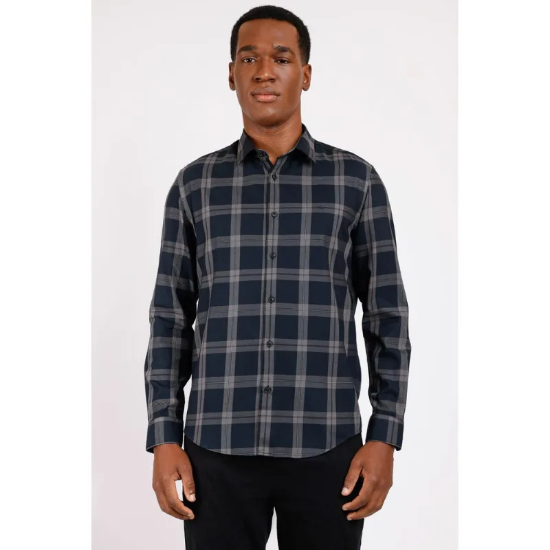 Camisa Manga Longa Regular em Sarja Maxi Xadrez Grafite - G