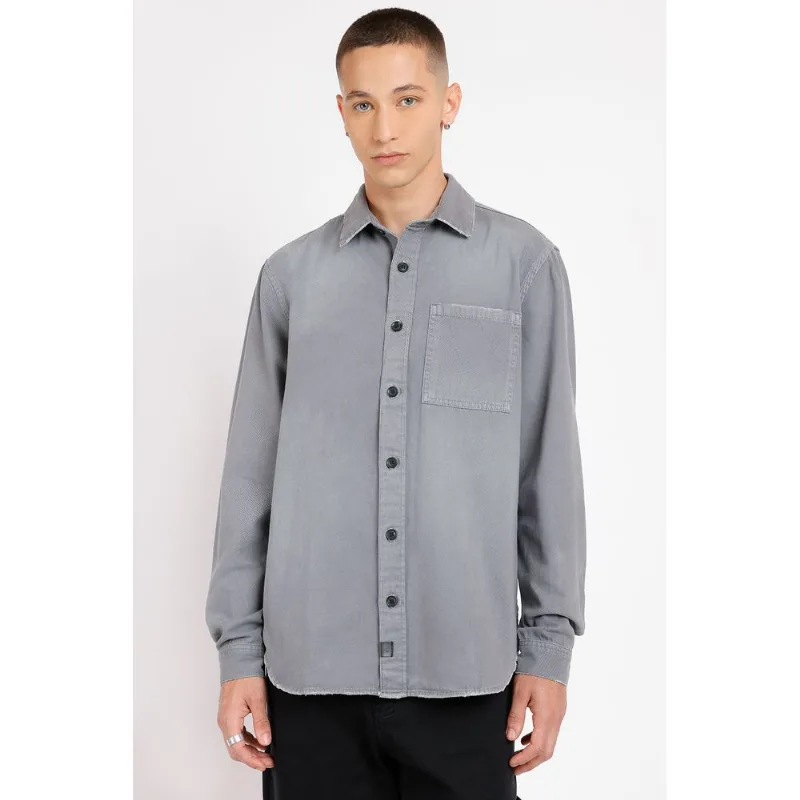 Camisa Manga Longa Off And Black Overshirt Sarja Tinturada Cinza - G