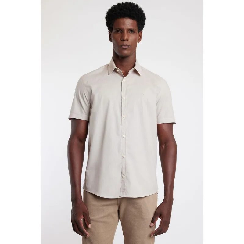 Camisa Manga Curta Regular em Algodão Fil a Fil Areia - G