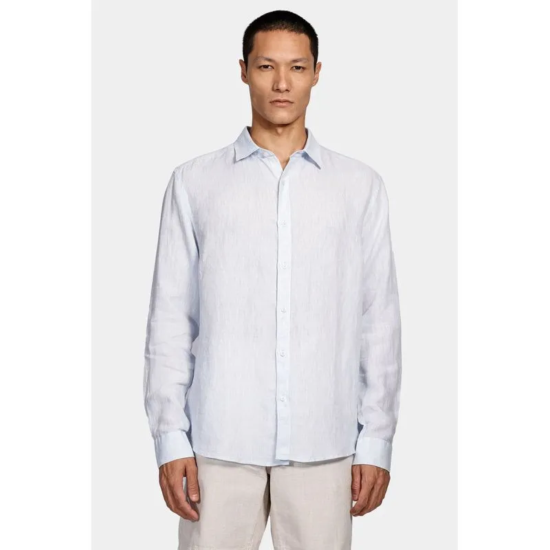 Camisa Manga Longa Slim em Linho Irlandês Azul Claro - P