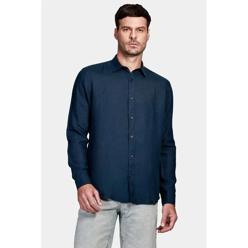 Camisa Manga Longa Slim em Linho Irlandês Marinho - M