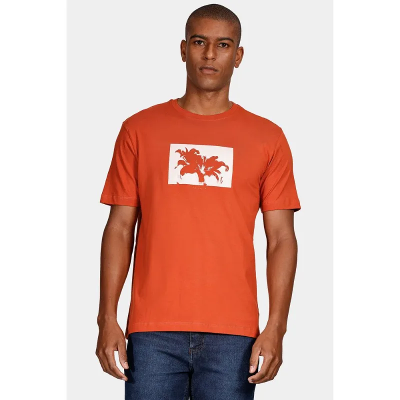 Camiseta Lírio Com Estampa Fotografia Laranja Ferrugem - M