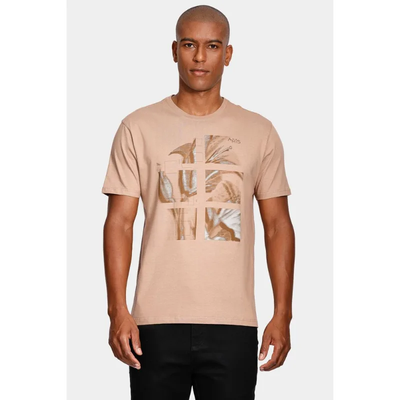 Camiseta Lírio Estampa Fotografia Cáqui Natural - GG