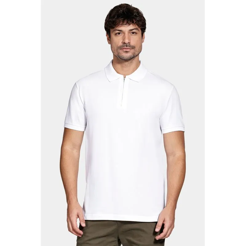 Polo Manga Curta Piquet Com Zíper Branco - G