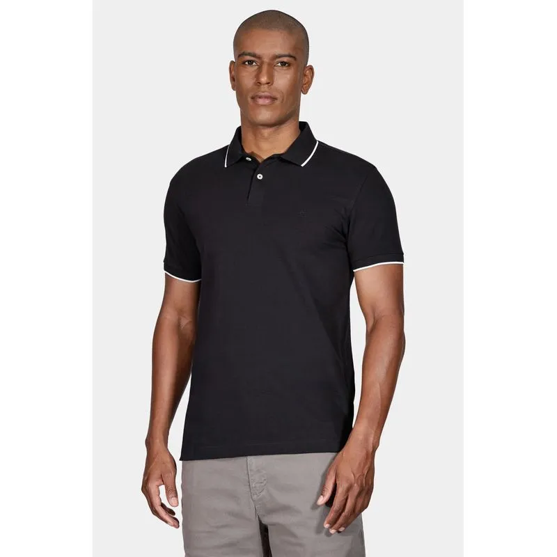 Polo Manga Curta Classic 1 Friso Preto Com Off White - M