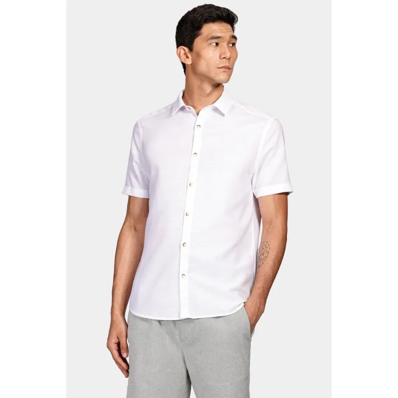Camisa Manga Curta Slim Linho e Algodão Martinelli Branco - M