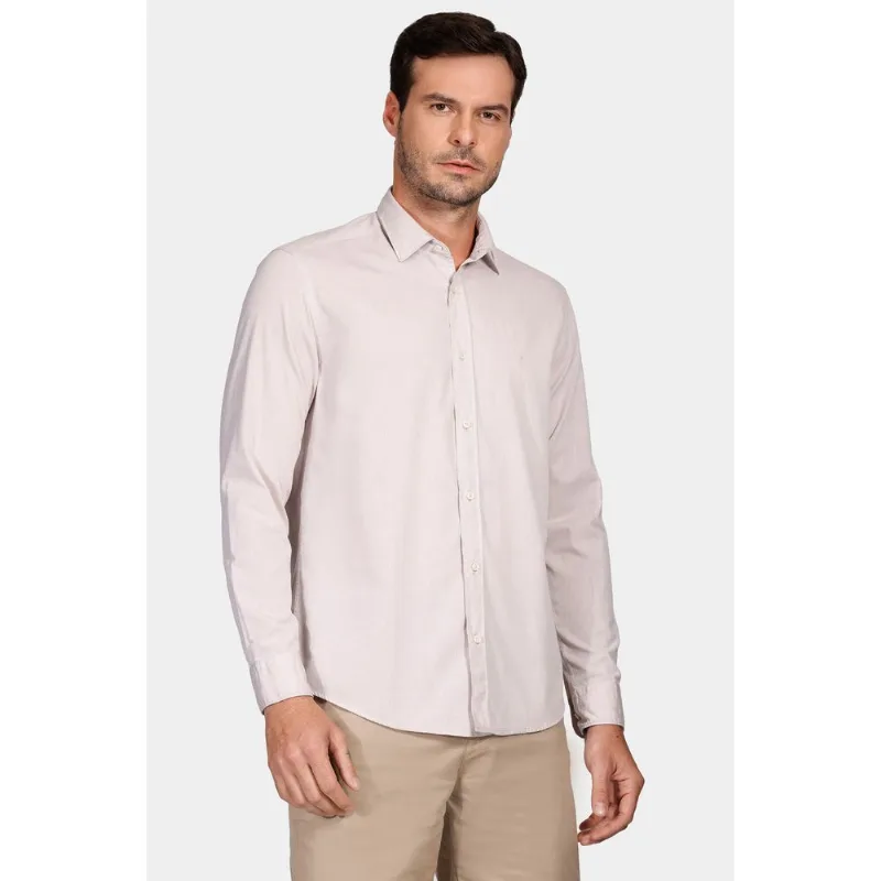 Camisa Manga Longa Cosmo Slim em Algodão Liso Willis Cáqui - GG