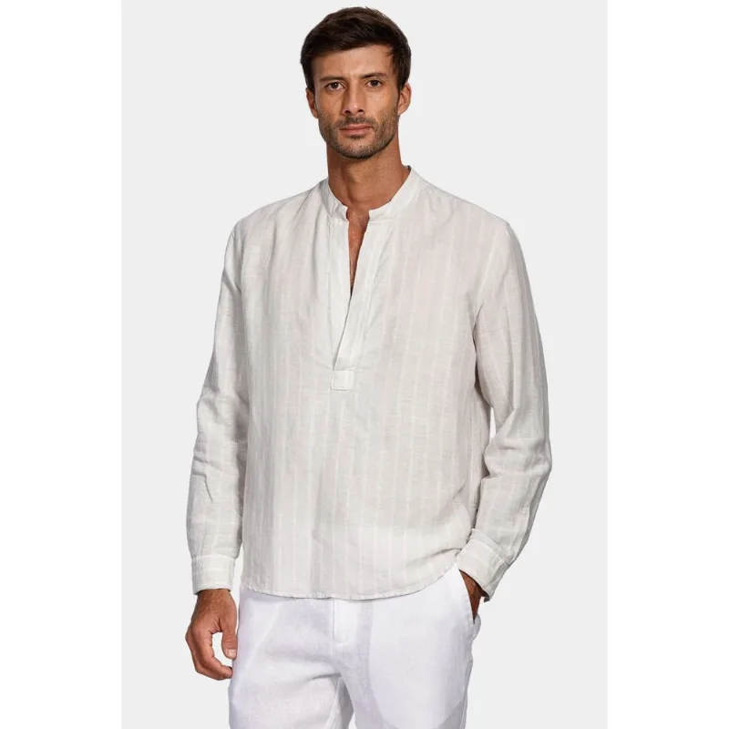 Camisa Manga Longa Move Regular Bata Linho Algodão Listrada Prata - G