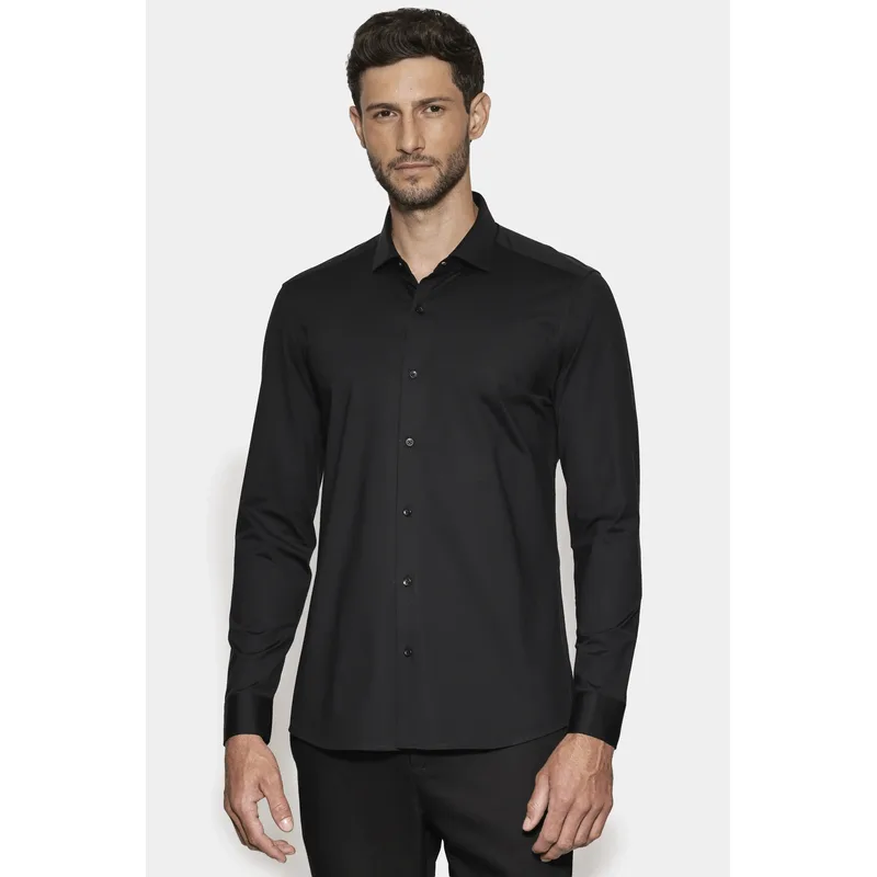 Camisa Slim Cetim de Malha Fio 120/2 Preto - G
