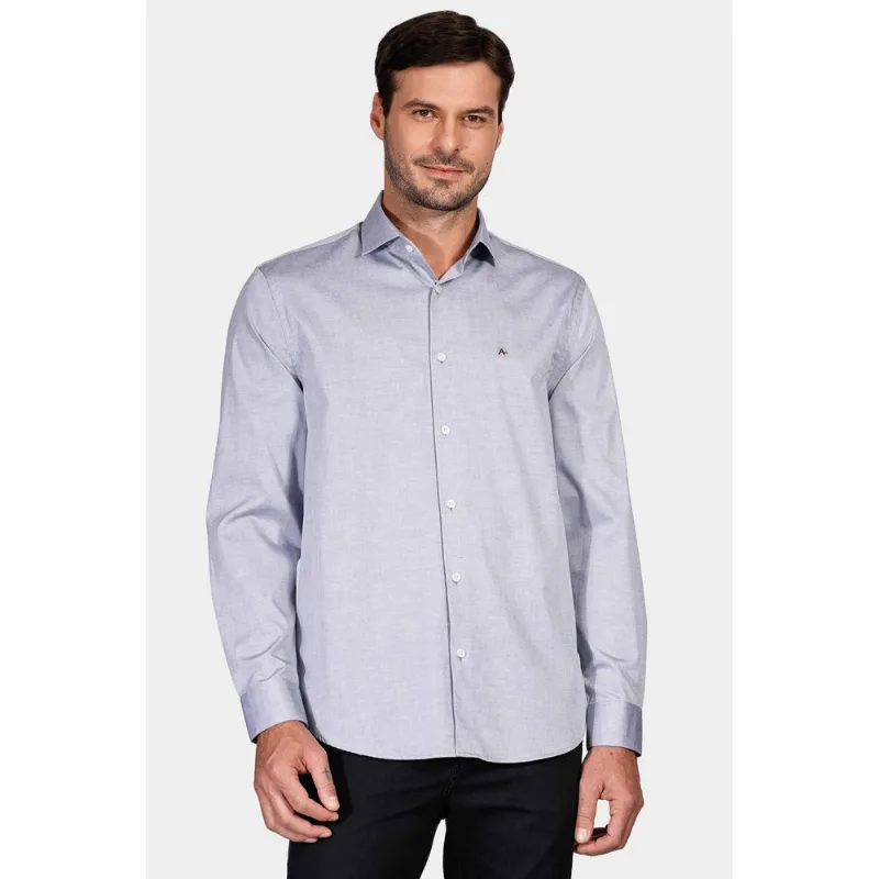 Camisa Manga Longa Regular Tricoline Pinpoint Azul Escuro - G