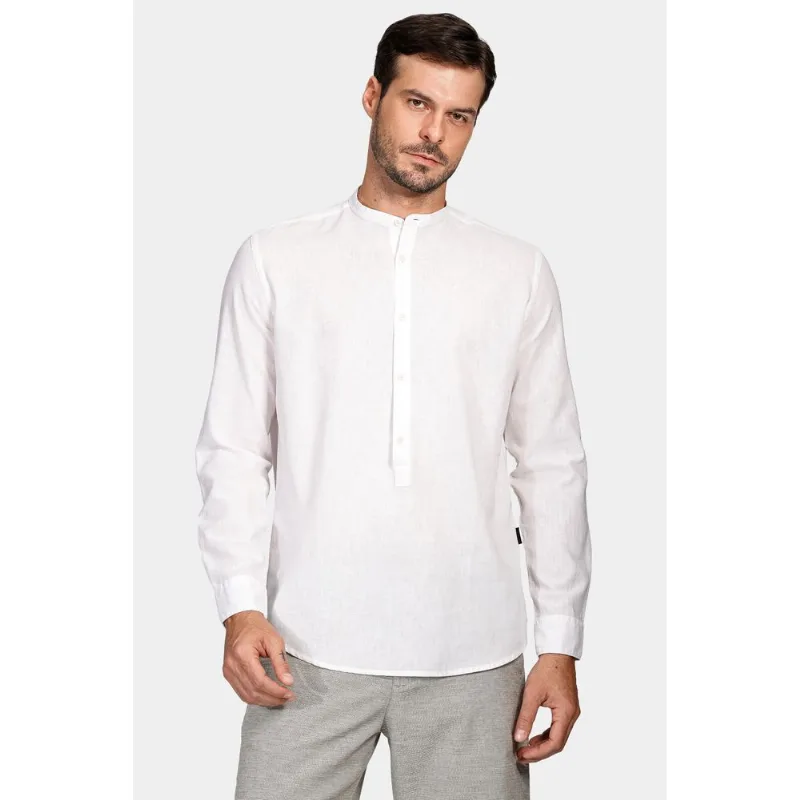 Camisa Manga Longa Move Regular Gola Padre em Linho Algodão Branco - GG