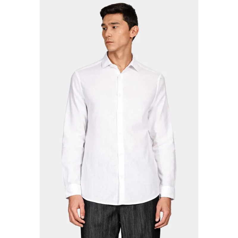 Camisa Manga Longa Regular Linho Com Algodão Branco - GG
