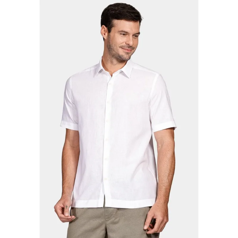 Camisa Manga Curta Regular Blend Linho e Algodão Branco - XGG