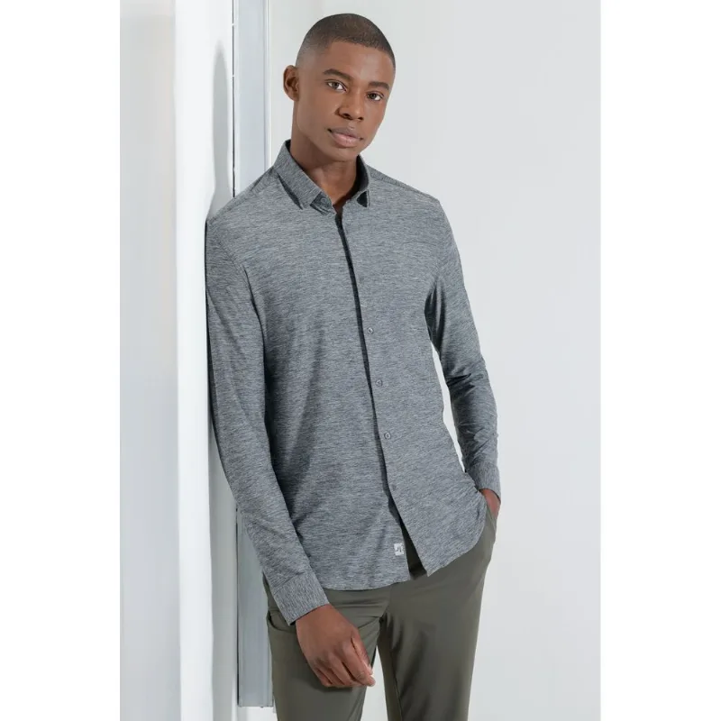 Camisa New Melange Manga Longa Cinza - XGG