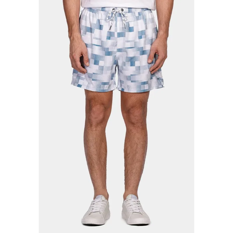 Shorts de Elástico Estampado Pixel Azul Médio - GG