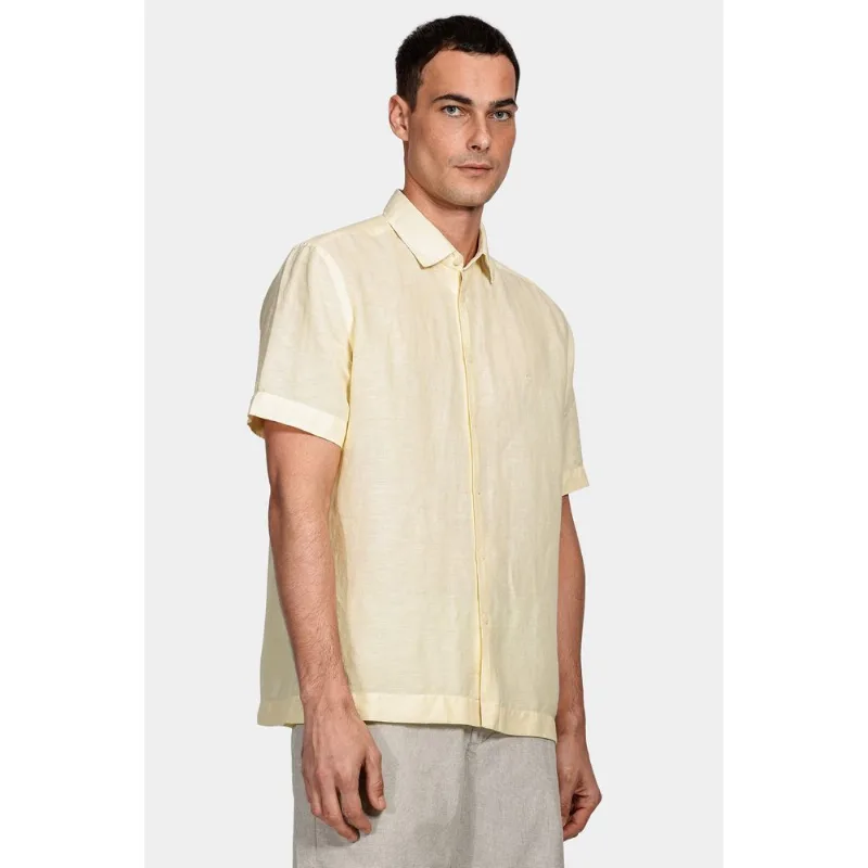 Camisa Manga Curta Regular Blend Linho e Algodão Amarelo - GG