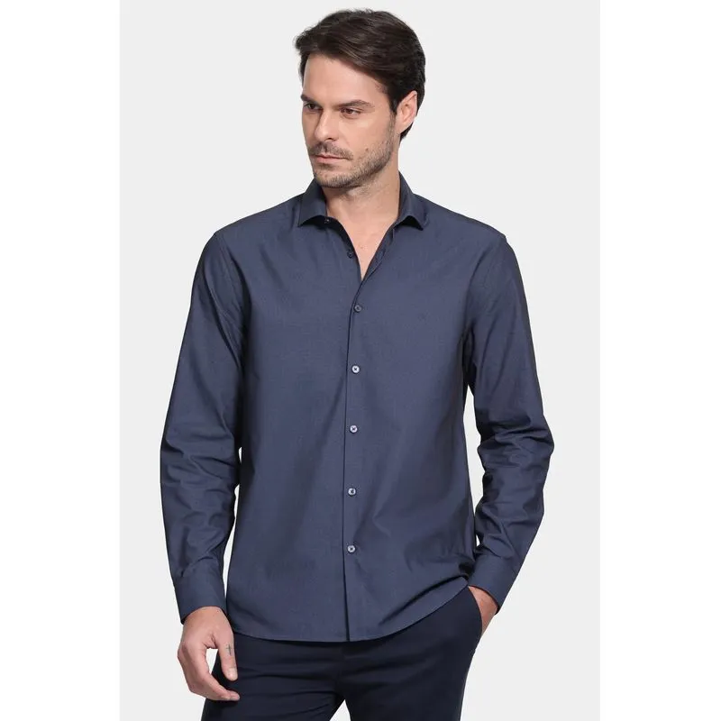 Camisa Manga Longa Algodão Misto Marinho - GG