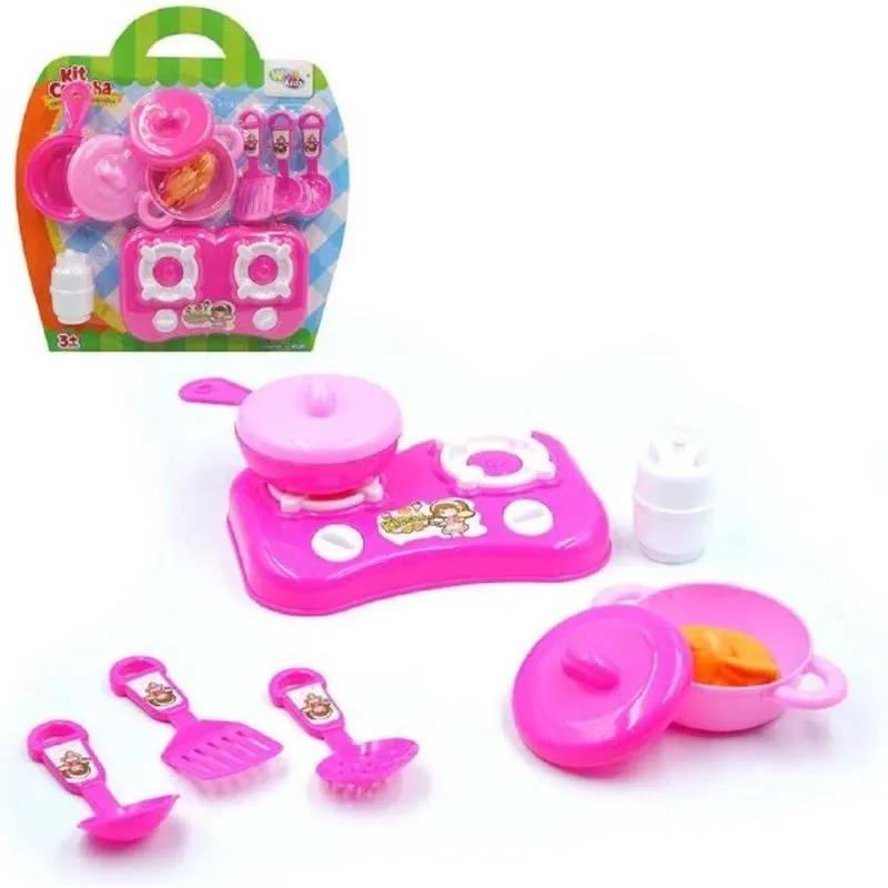 Kit Cozinha Infantil Rosa com Fogão, Panelas e Utensílios