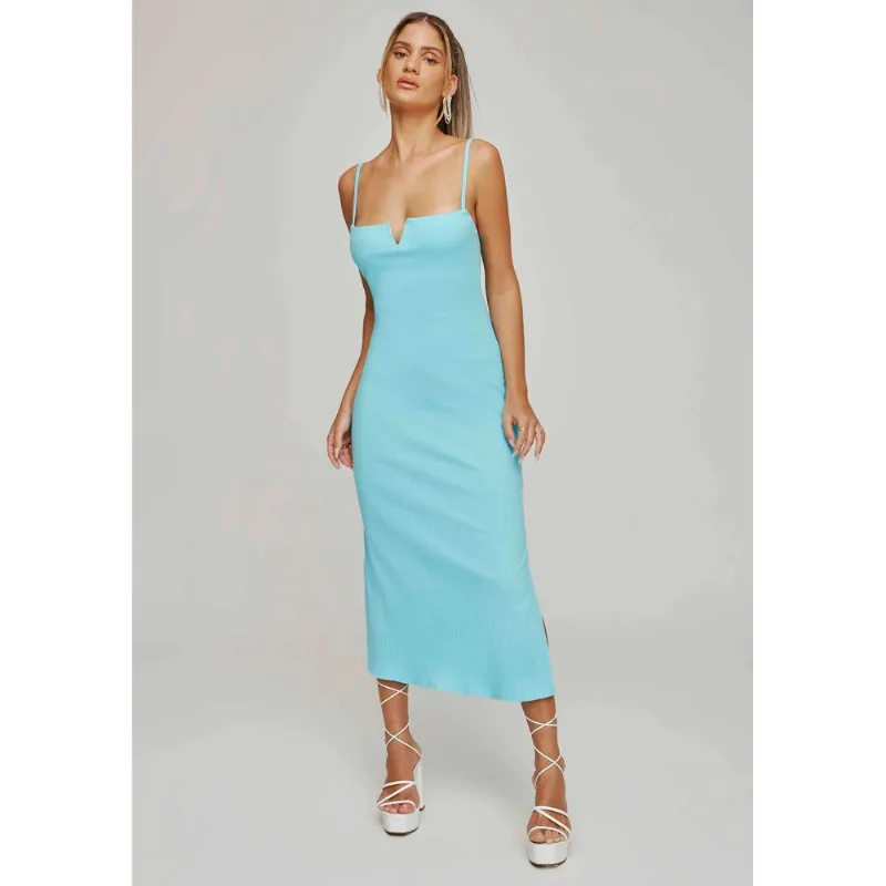 Vestido Super Midi Canelado Azul P
