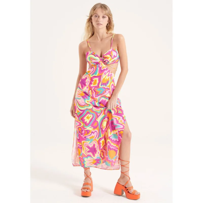 Vestido Super Midi com Cut O Rosa PP