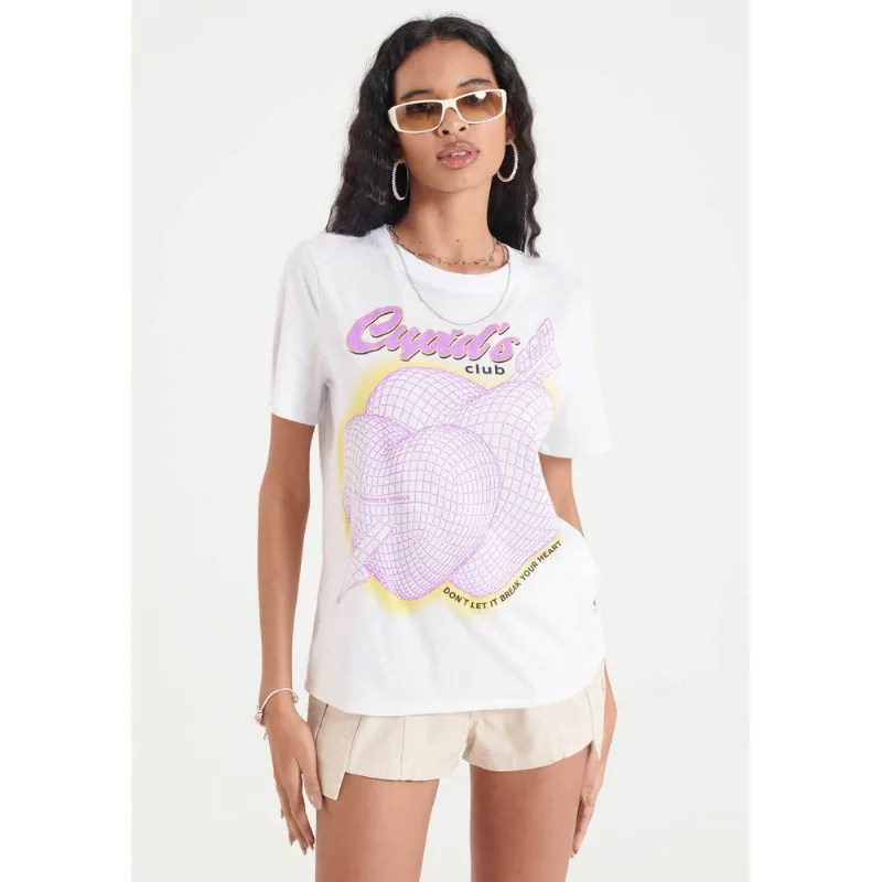 T-shirt Manga Curta com Estampa Branco PP