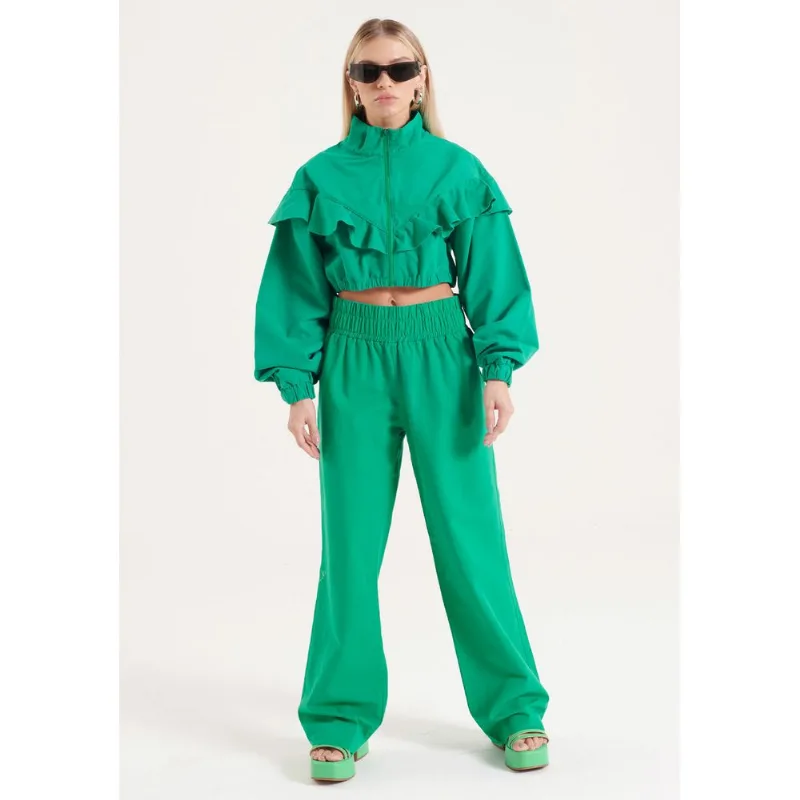 Calça Sarja Wide Leg High Verde GG