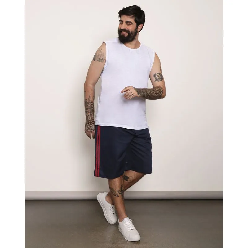 Bermuda Plus Size Masculina Listra Lateral Sortida Marinho 54