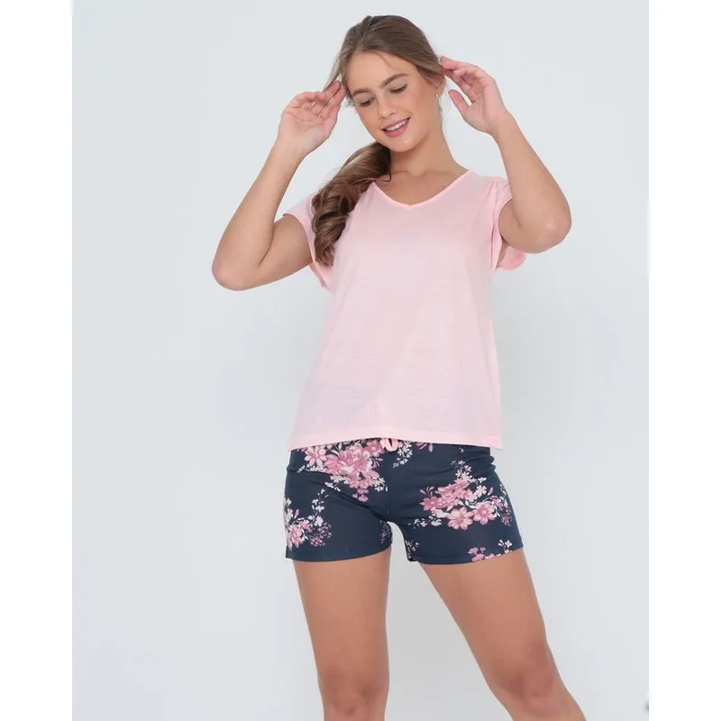Pijama Feminino Decote V Estampa Floral Rosa GG