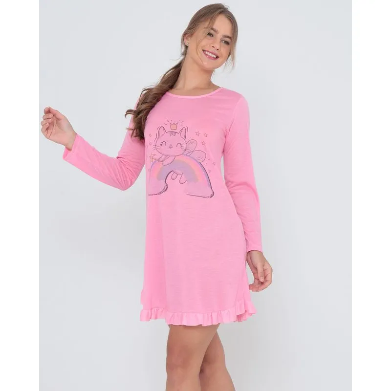 Camisola Com Babados Estampada Rosa Claro M