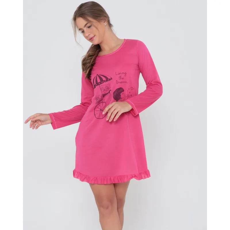 Camisola Com Babados Estampada Rosa GG