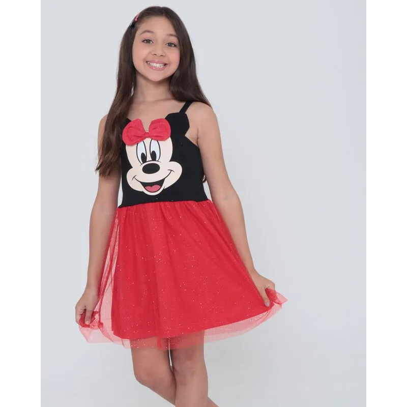 Vestido Infantil Tule Minnie Mouse Disney Vermelho 6