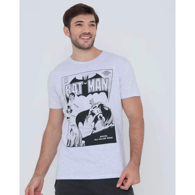 Camiseta Batman Liga da Justiça Mescla Cinza Claro GG