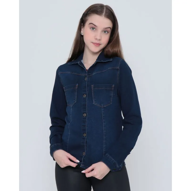Camisa Jeans Moletom Juvenil Azul Escuro 12