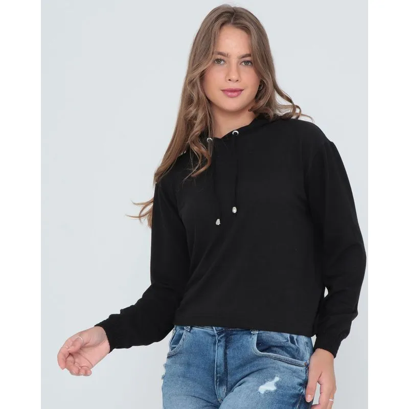 Blusão Feminino Moletom Com Capuz Preta P