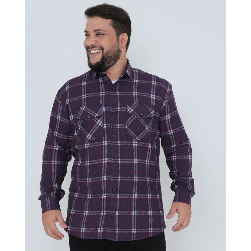 Camisa Masculina Flanela Xadrez Plus Size Roxa 7