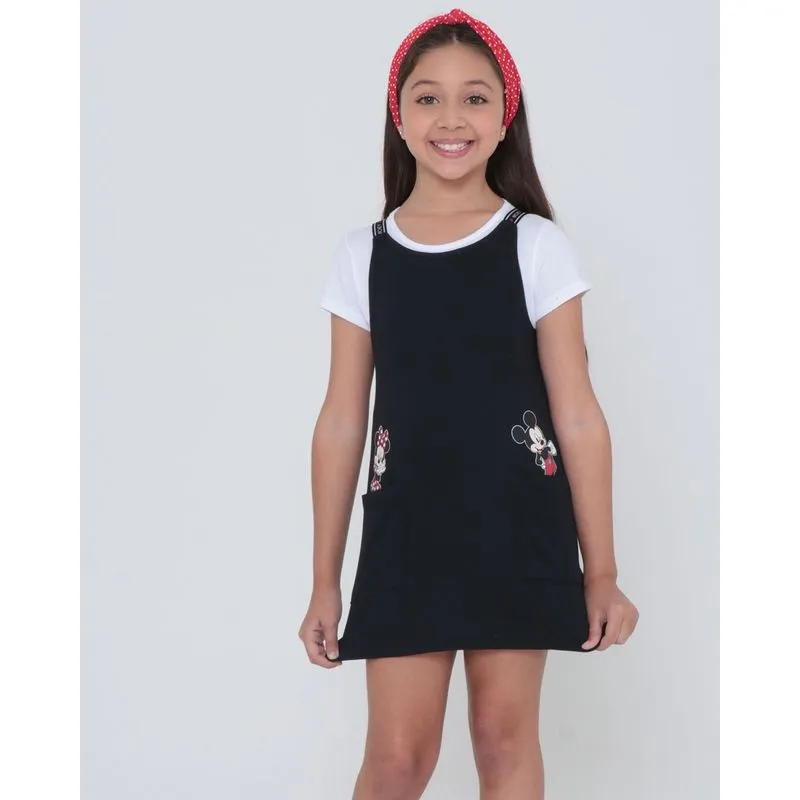 Salopete Infantil Com Blusa Minnie Disney Preta 8