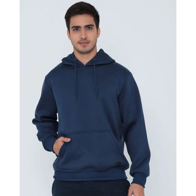 Blusão Moletom Masculino Com Capuz Liso Marinho P