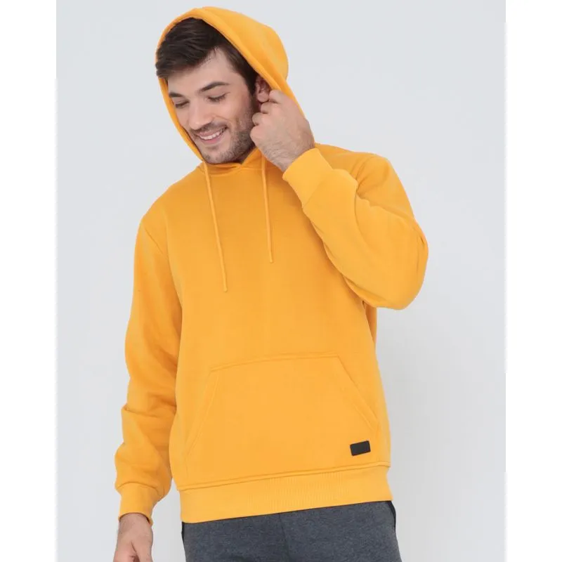 Blusão Moletom Masculino Com Capuz Liso Mostarda P