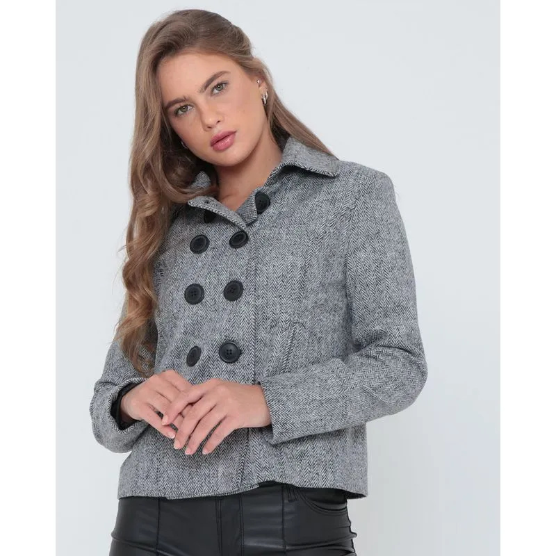 Casaco Feminino Jacquard Botões Mescla Cinza P