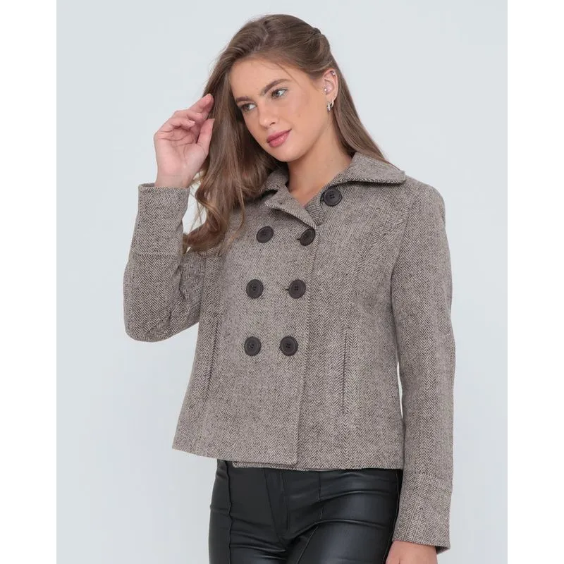 Casaco Feminino Jacquard Botões Bege G