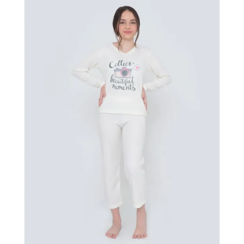 Pijama Juvenil De Soft Estampa Frontal Off White 14