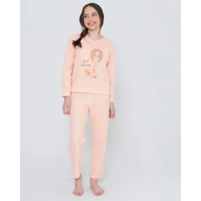 Pijama Juvenil De Soft Estampa Frontal Laranja 10