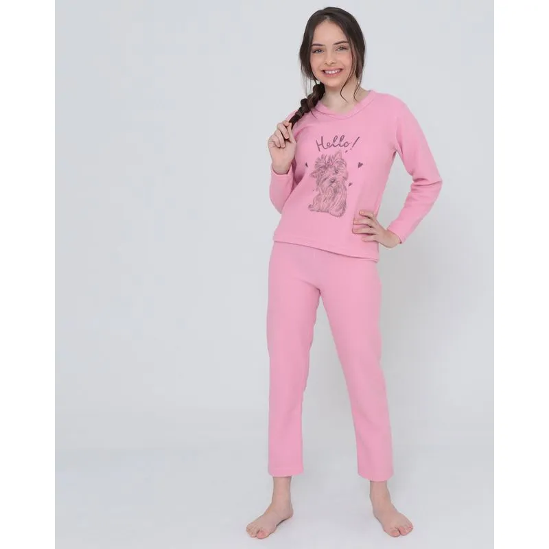 Pijama Juvenil De Soft Estampa Dog Rosa 12