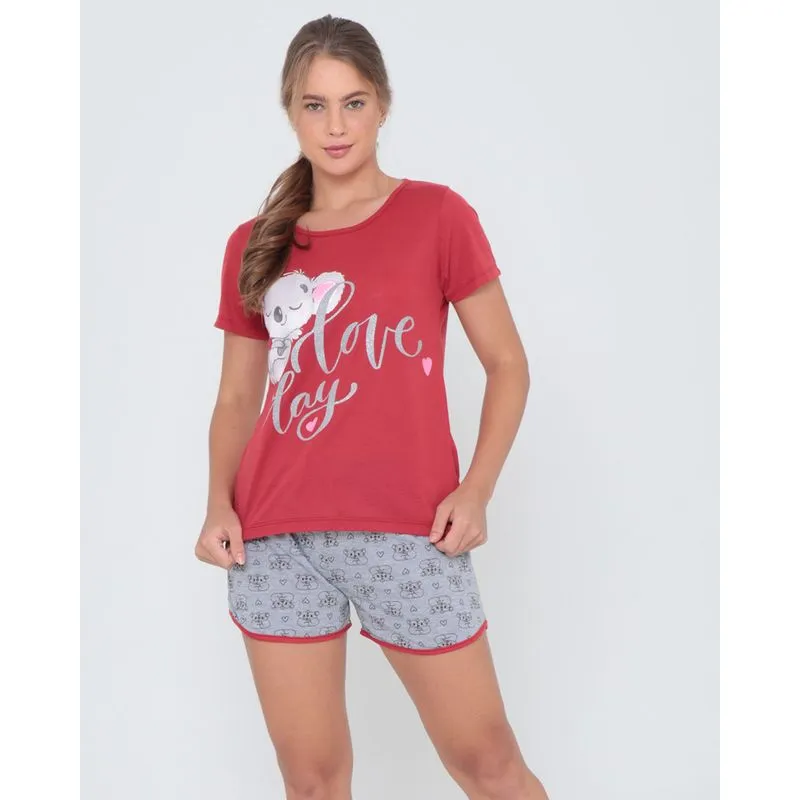 Pijama Manga Curta Coala Vermelho GG