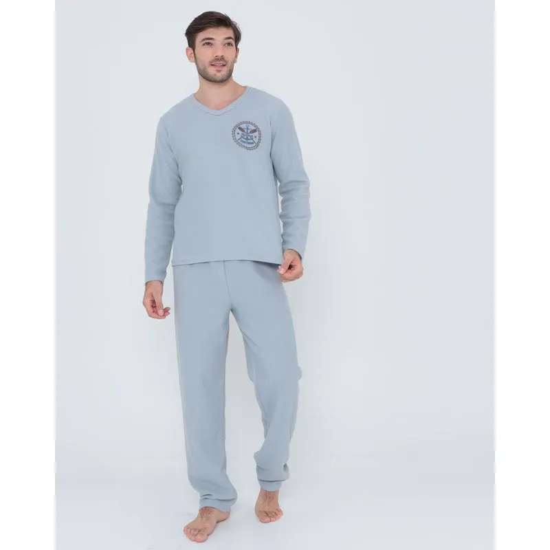 Pijama Masculino Longo Malha Soft Estampado Cinza Claro GG