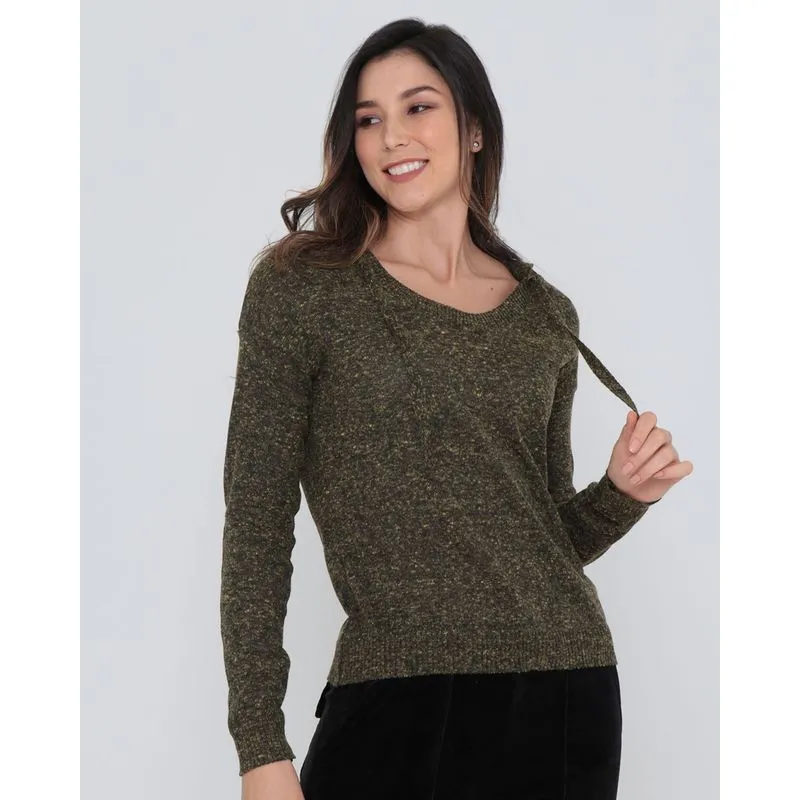 Suéter Feminino Com Capuz Tricô Amarelo M