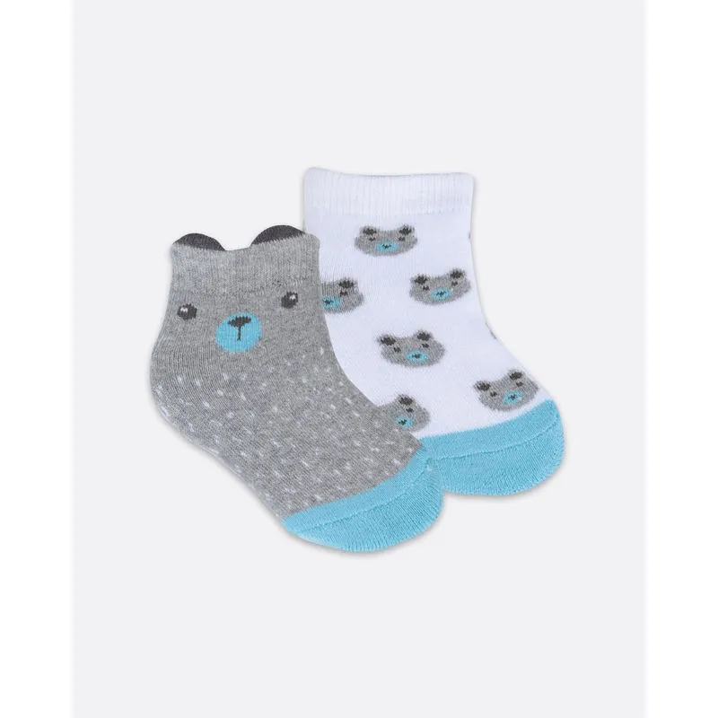Kit 2 Pares de Meia Bebê Ursinho Cinza e Branca 6 A 12