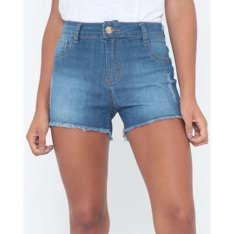 Short Jeans Desfiado Reto Azul 42