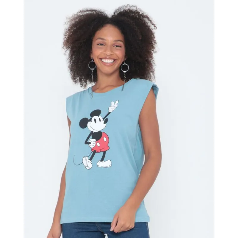 Blusa Muscle Tee Mickey Disney Azul Claro P
